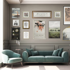 3d rendering illustration of living room with luxury classic wall panel and living furniture.
